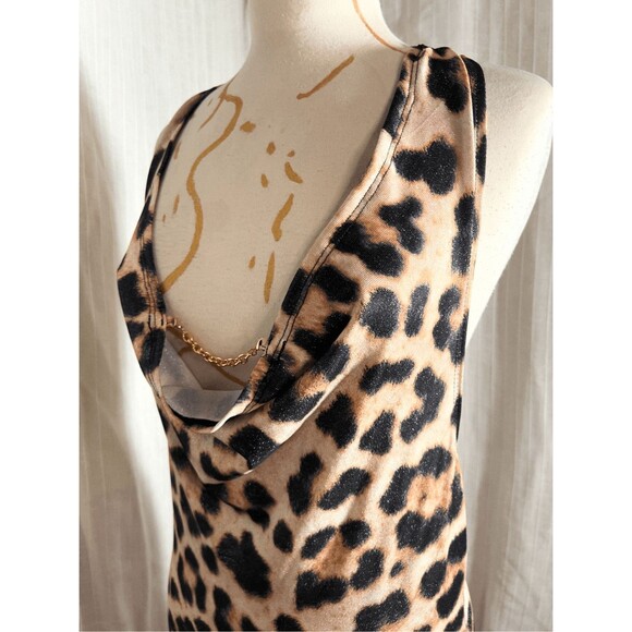 Missguided Dress Size L Modern Halter Cheetah Mob Wife Old Money Maxi Dress - Picture 2 of 5